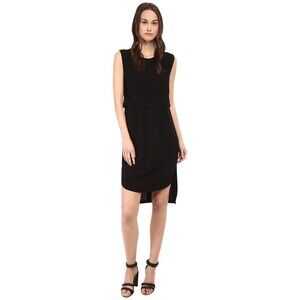 Helmut Lang Dress Womens 2 Black Sleeveless Layered Hi Low Midi Hem Sheath LBD